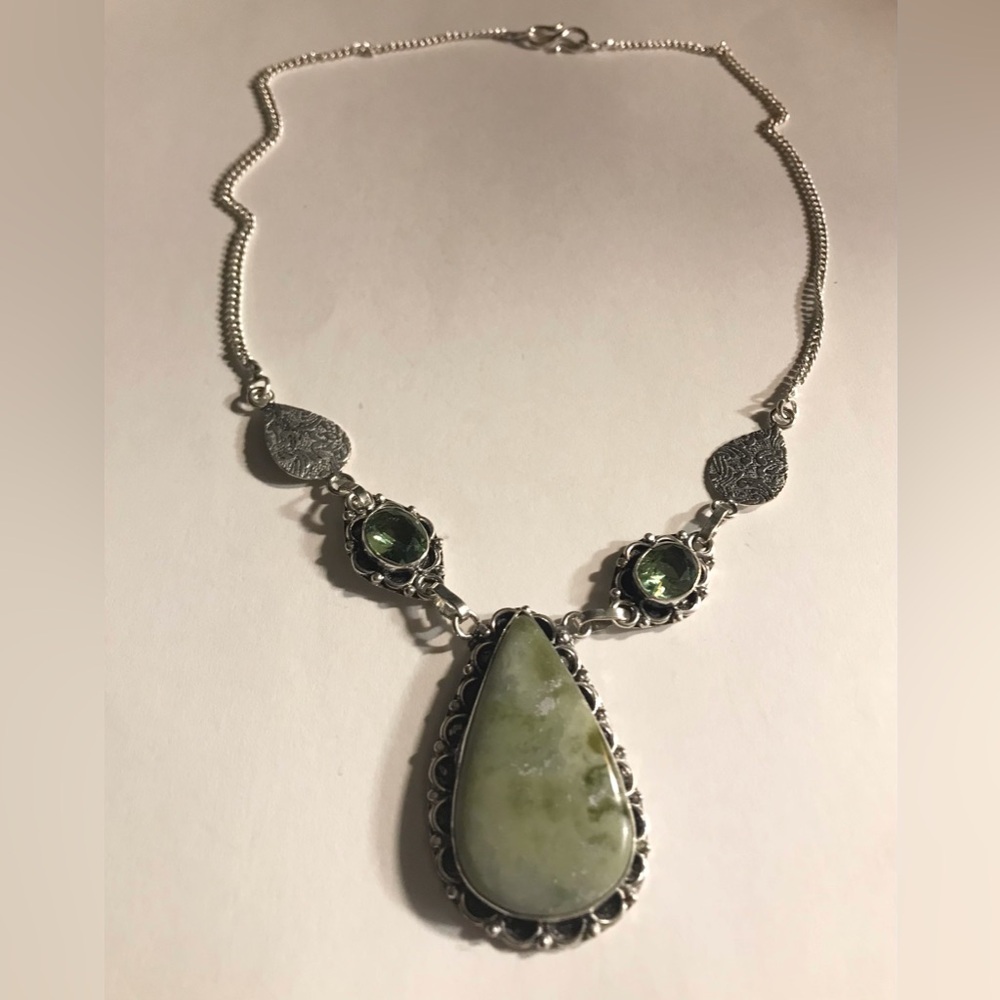 Peridot Moss Agate Stamped 925 Sterling Silver Necklace
